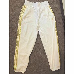 White Adidas Track Pants with Gold Detail